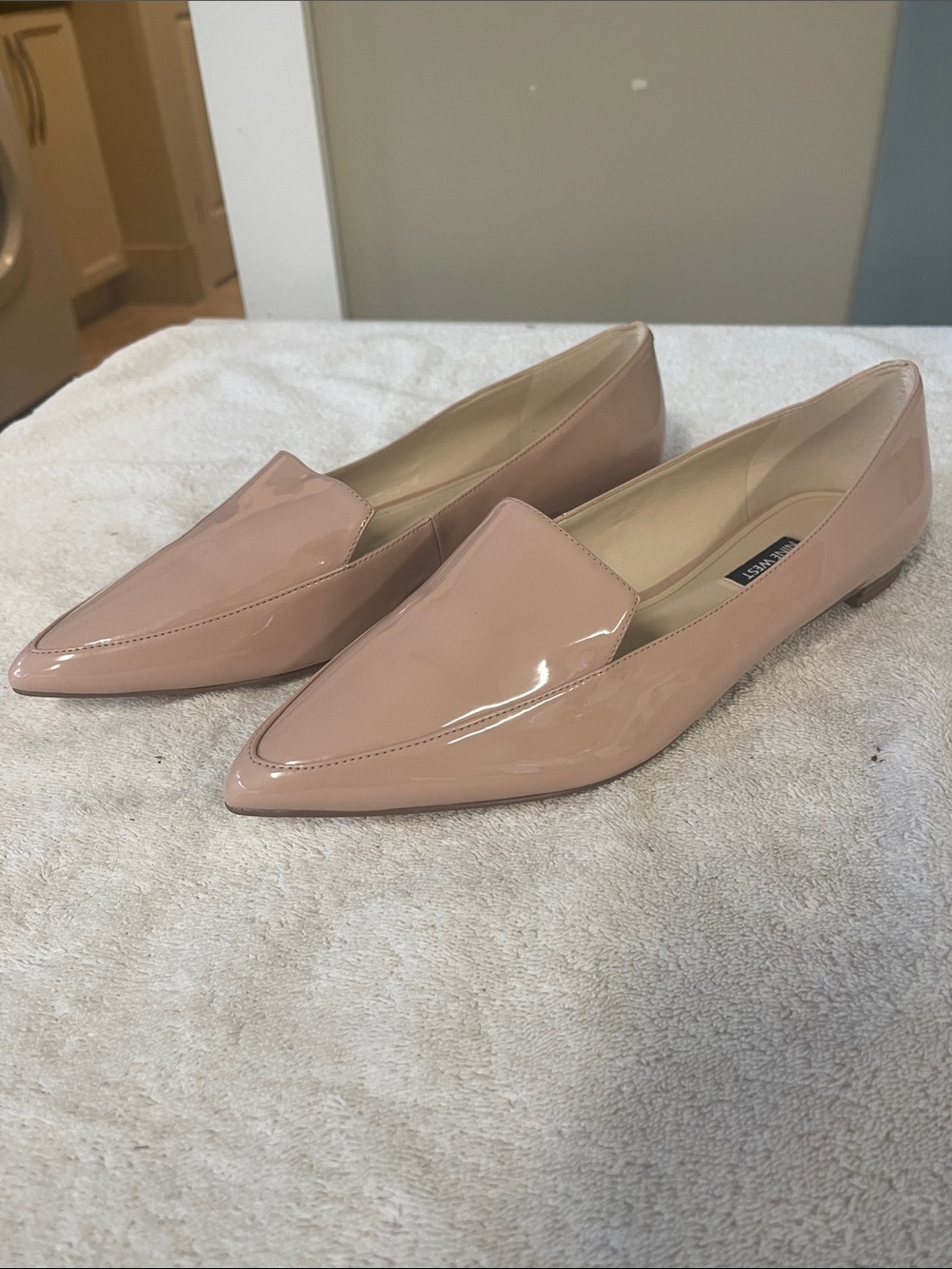 Nine West Abay Patent Pointed-Toe Flats in Nude Blush